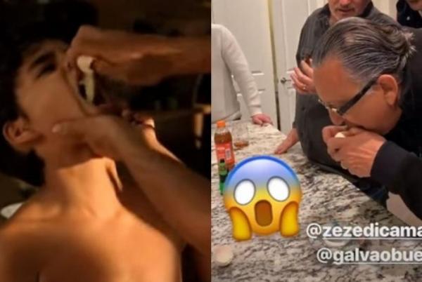 Galvão Bueno come ovo cru para recriar cena do filme 'Dois Filhos de Francisco'