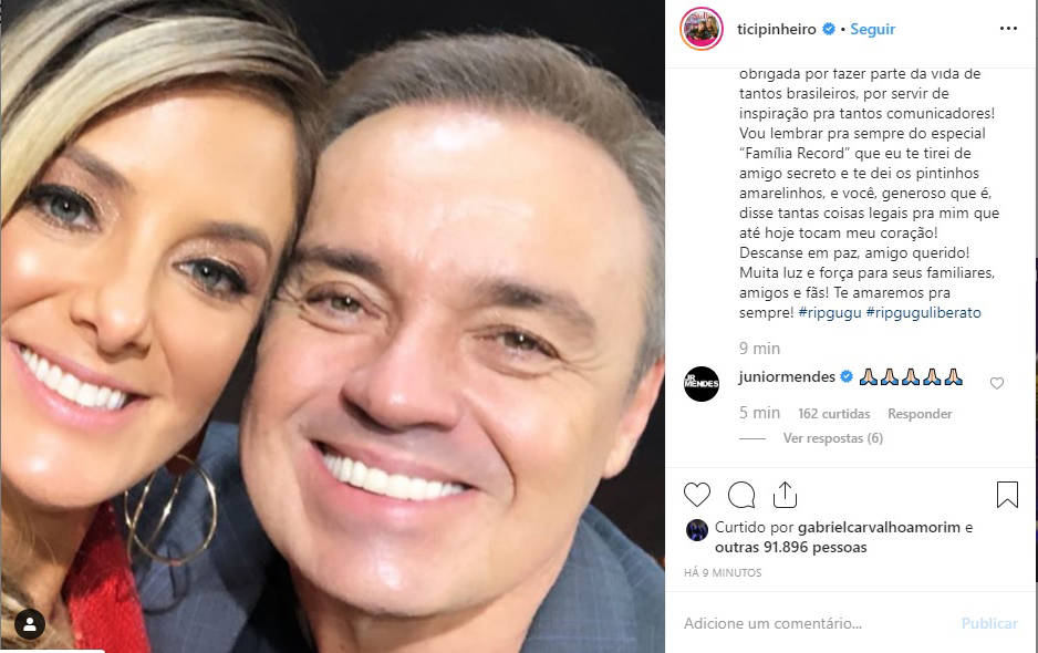 Amiga de emissora, Ticiane Pinheiro lamenta morte de Gugu Liberato