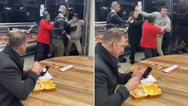 Cliente vira sensação ao continuar comendo durante briga generalizada em restaurante