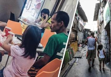 Pai comove o mundo ao levar suas filhas para comer e ficar apenas olhando