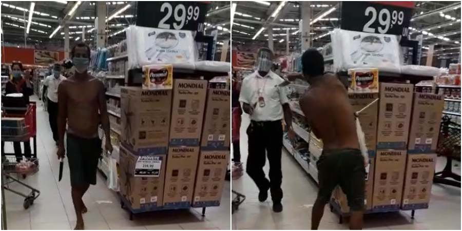 Homem ‘armado com facão’ ataca segurança de supermercado