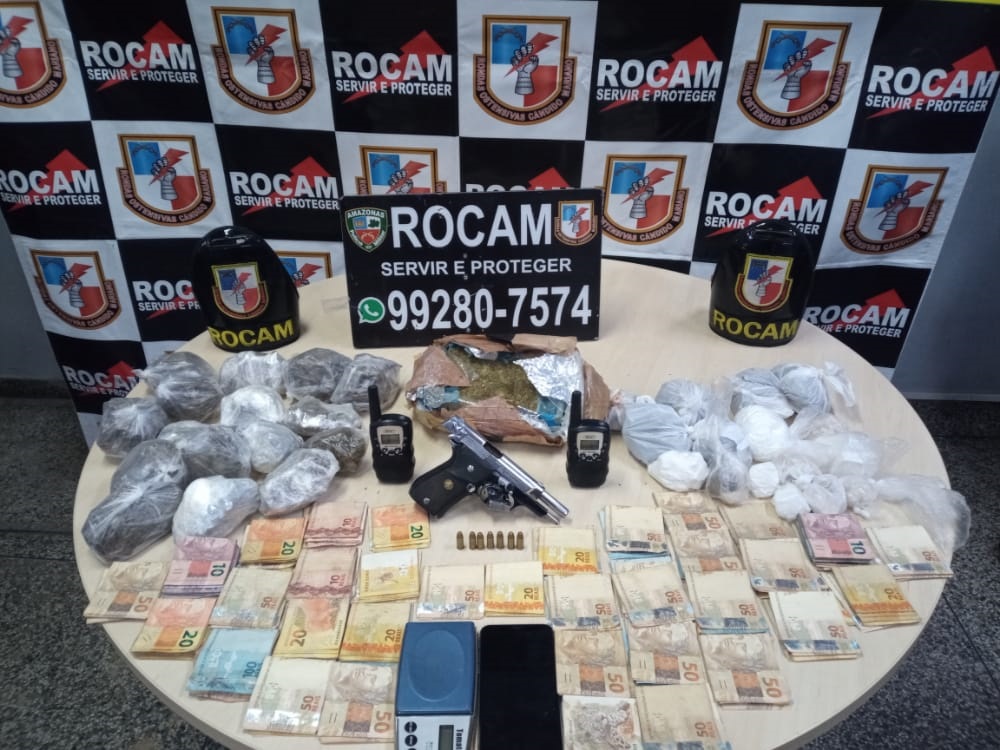 Trio é preso pela Rocam enquanto fazia entrega de drogas na Alvorada