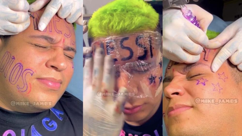 Homem que tatuou o nome de Lionel Messi na testa se arrepende