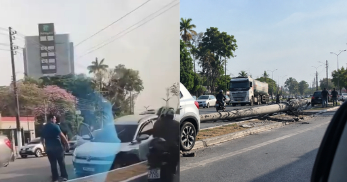 Carro bate em poste e deixa trânsito lento no Distrito Industrial, em Manaus