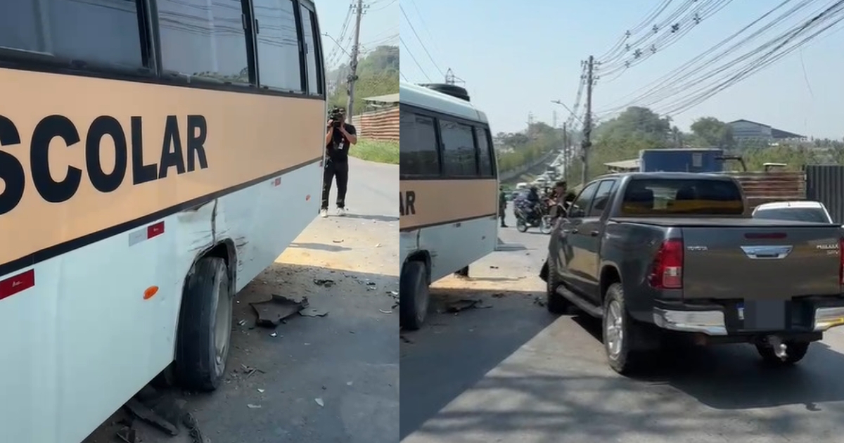 Colisão entre caminhonete e ônibus escolar é registrada na AM-010